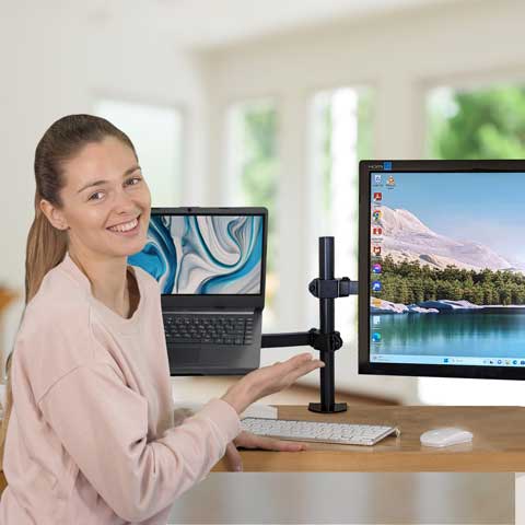 Girl with laptop and monitor mount